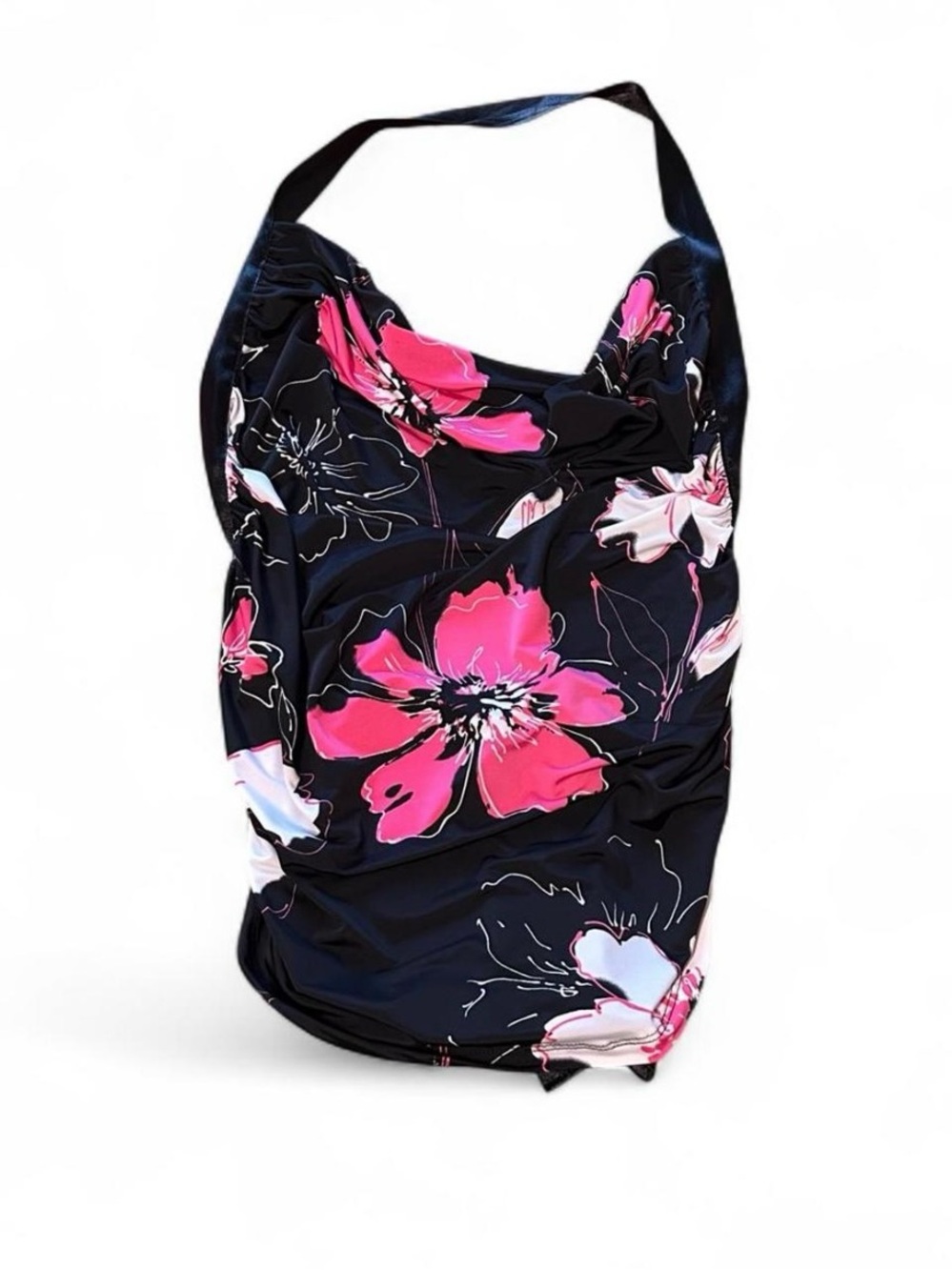 vintage y2k charlotte russe black and pink floral cowl neck halter neck top